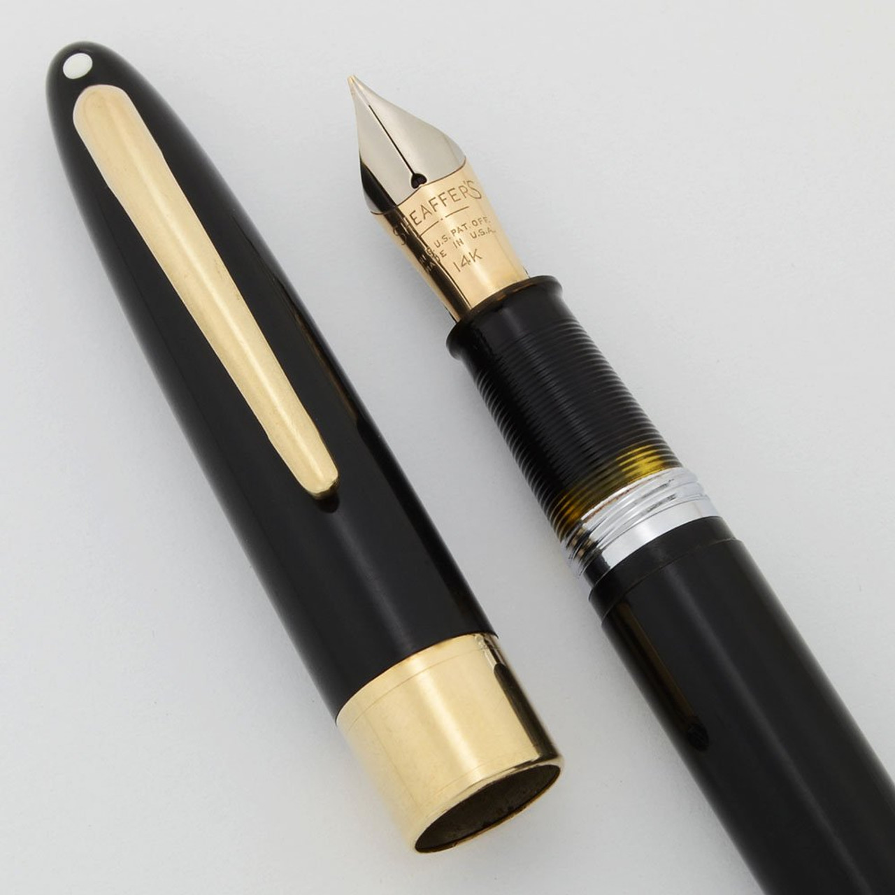 Sheaffer Statesman Fountain Pen (1949) -  Black with Gold Trim, Touchdown, Fine Cursive Italic (Excellent, Restored)