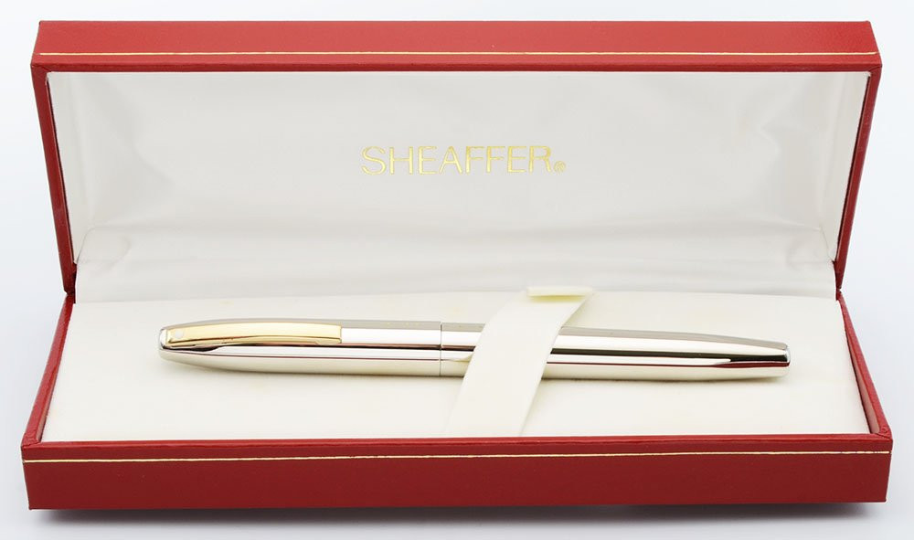 Sheaffer Triumph Imperial (1990s) Fountain Pen - Palladium Plate, Gold Trim, Fine 14k Nib (Mint in Box, Works Well)