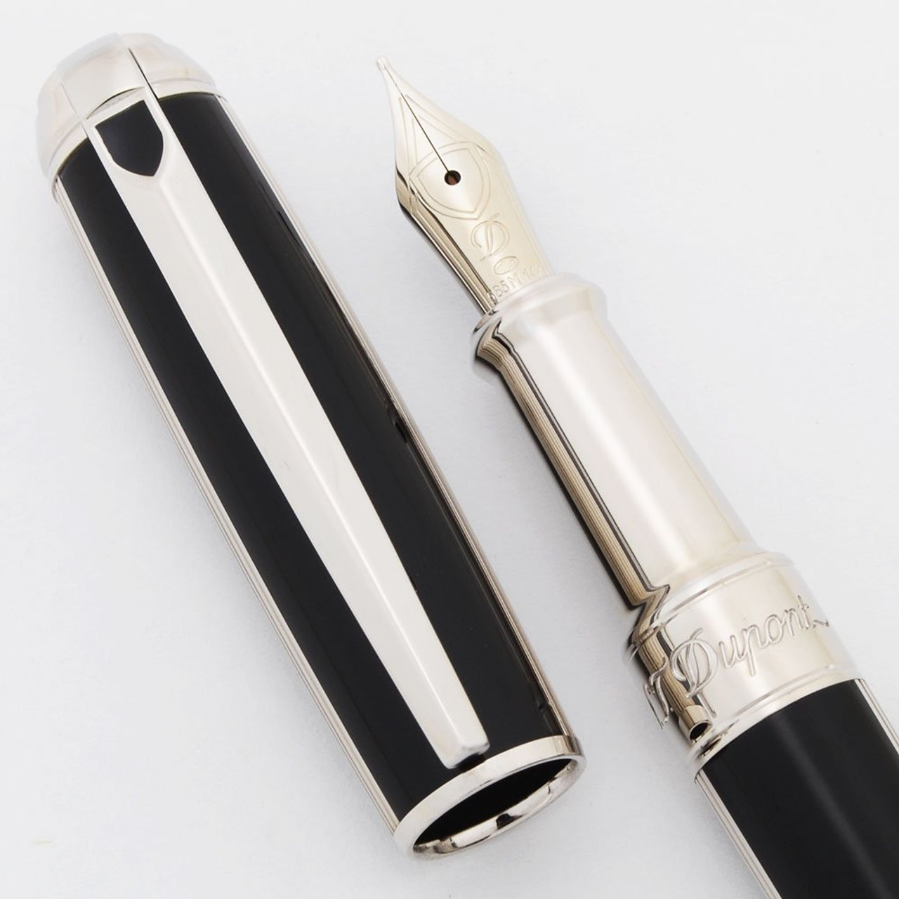 ST Dupont D-Line Windsor Fountain Pen - Palladium and Black, C/C, 14k Medium Nib (New in Box, Works Well)