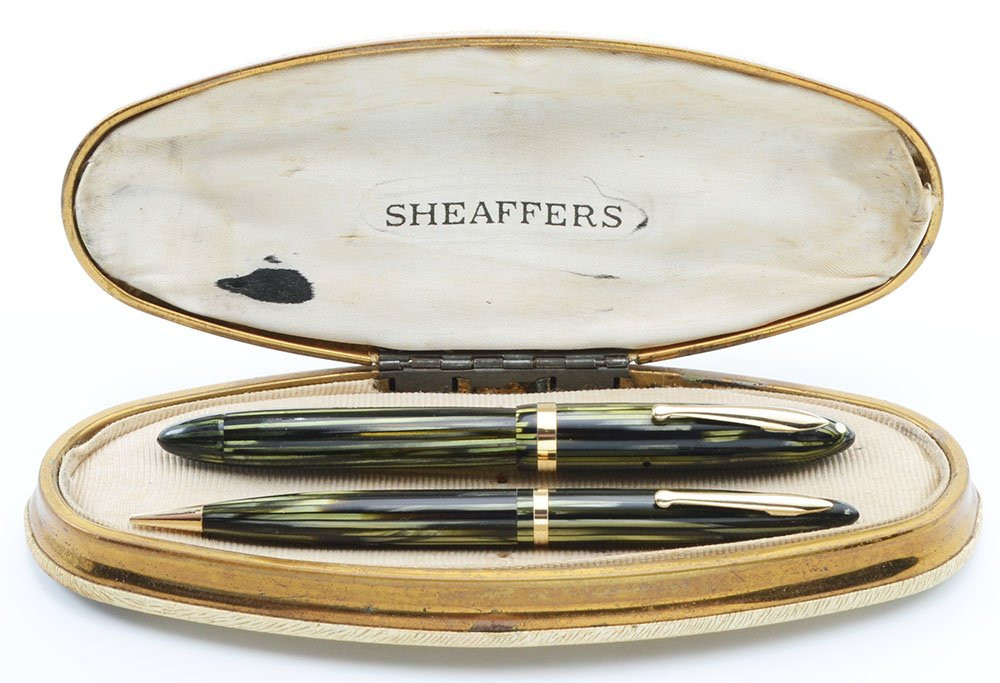 Sheaffer Balance Lifetime Junior Set (1930s) - Marine Green Marble