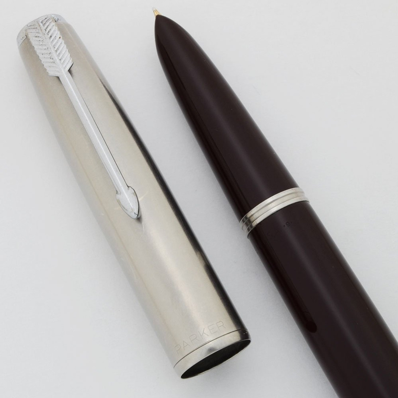 Parker 51 Aerometric Fountain Pen (1949) - Burgundy, Lustraloy Cap, Fine 14k Nib (Excellent, Works Well)