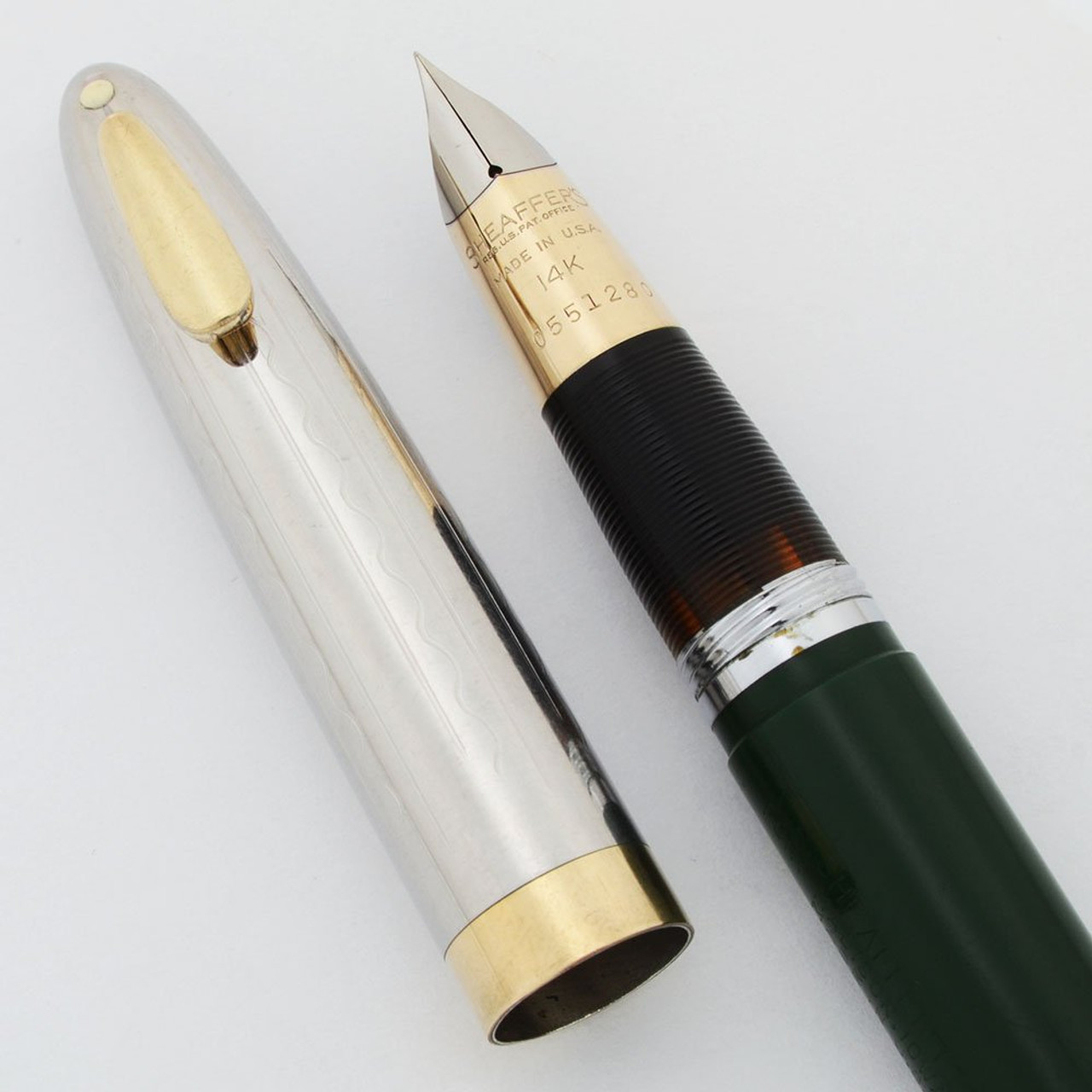 Sheaffer Tuckaway Sentinel Fountain Pen (1949) - Forest Green, Touchdown, Extra Fine 14k Nib (Excellent, Restored)