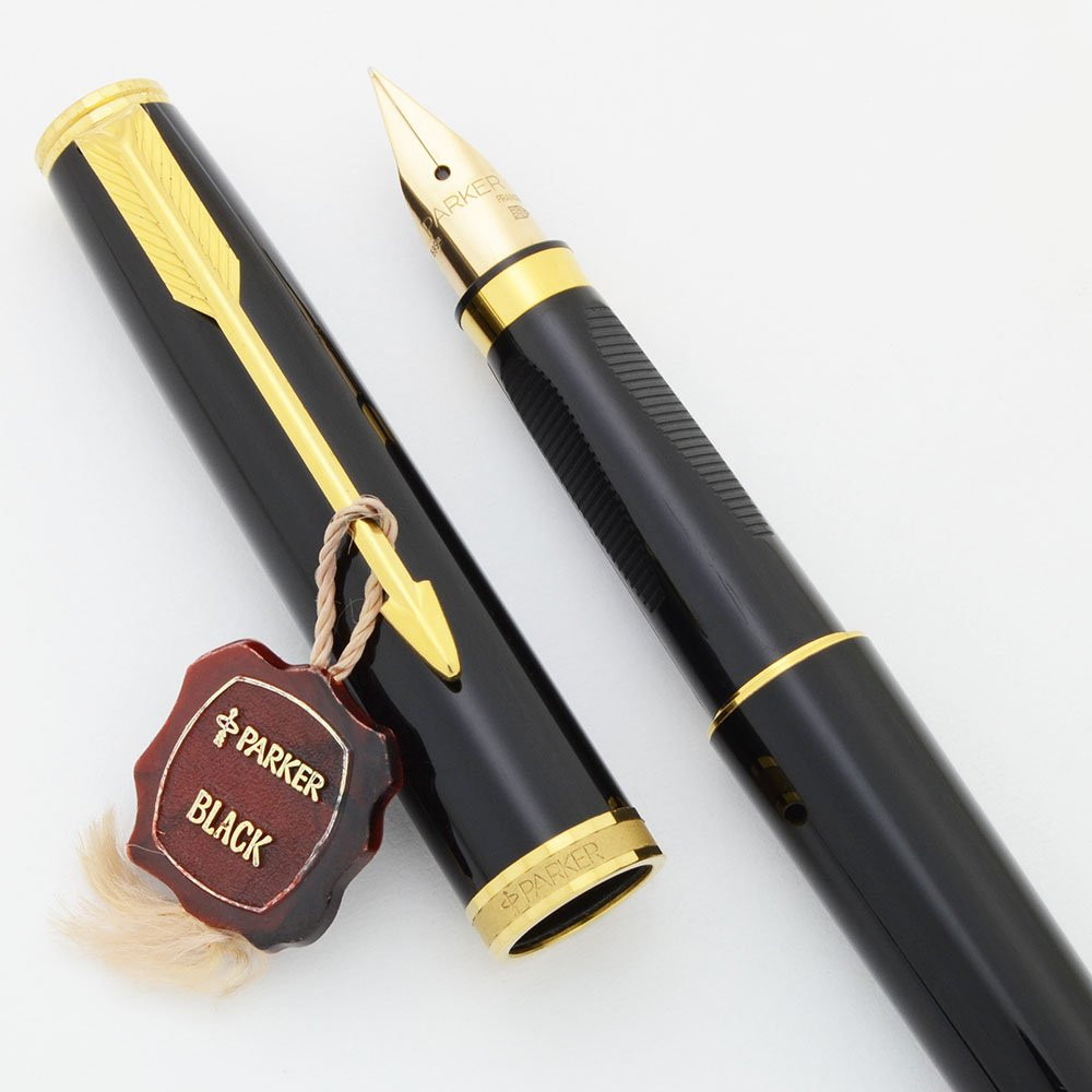 Parker 75 Premier Fountain Pen (1980s) - Noir w GT, C/C, Extra