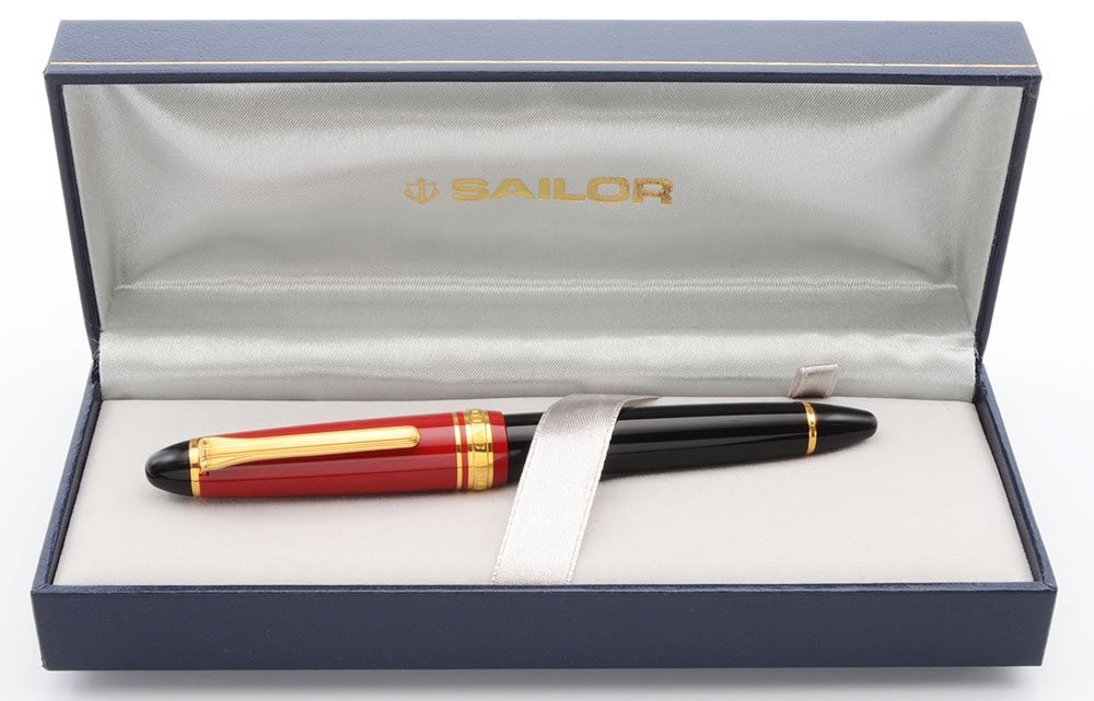 Sailor 1911 S Fountain Pen - Standard Size, Red Cap,  Black Barrel, 14k H-M Nib (Near Mint in Box)
