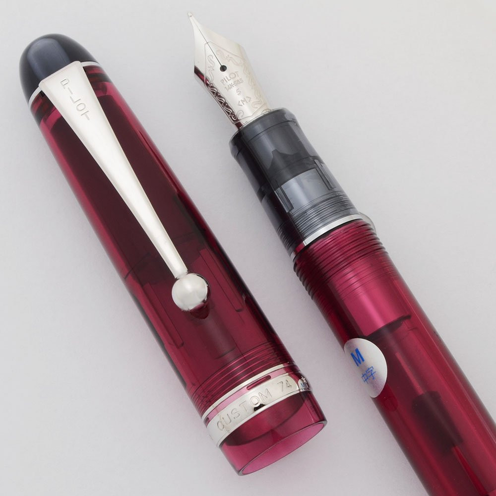 Pilot Custom 74 Fountain Pen - Merlot, Rhodium Trim, Con-70 Converter, 14k Medium #5 Nib (New, Works Well)