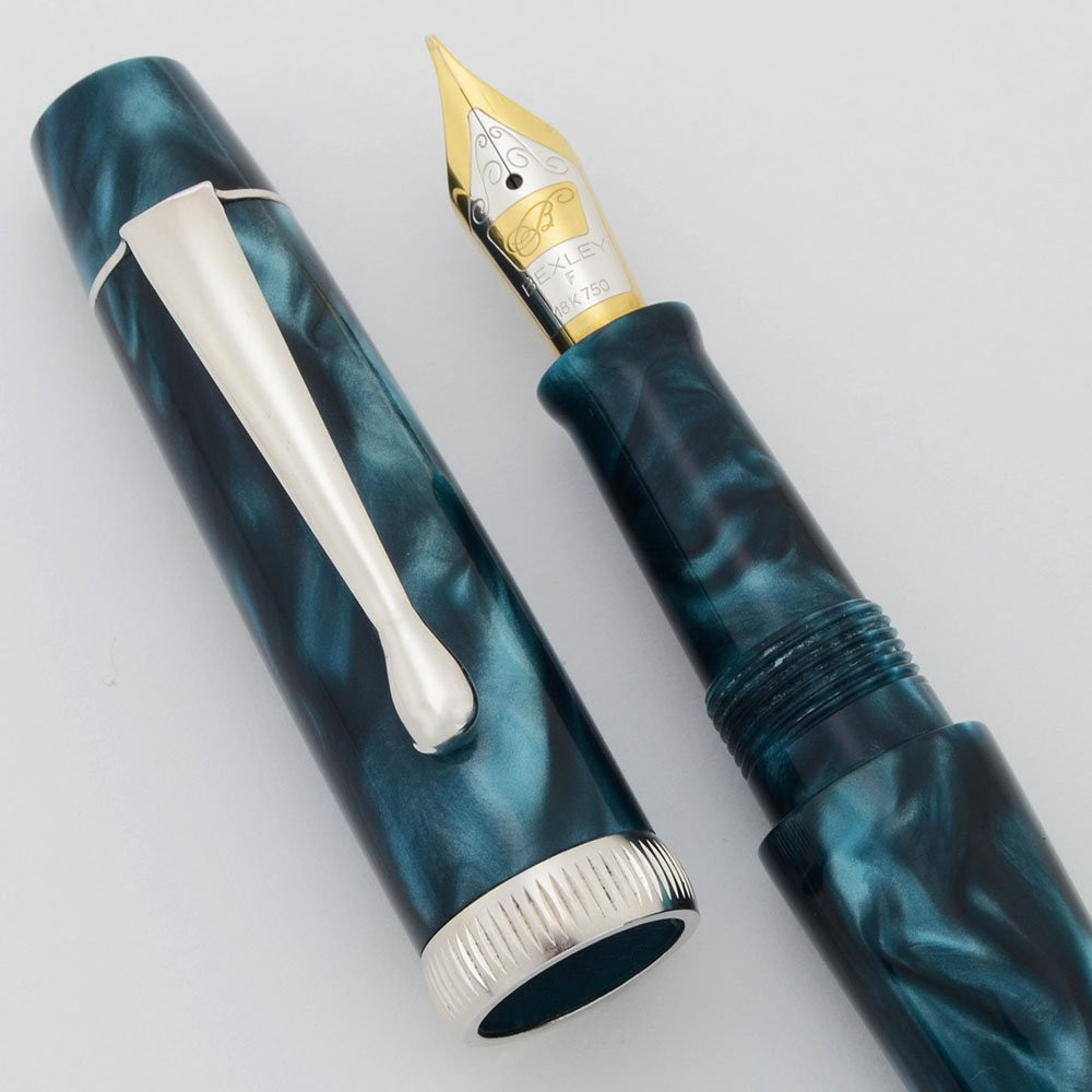 BEXLEY万年筆/ベクスリー/ベクスレイ/マーブル模様 /錦鯉/18K 750 Bexley Sheherazade Fountain Pen - Aqua Swirl, 18k Fine (Near Mint
