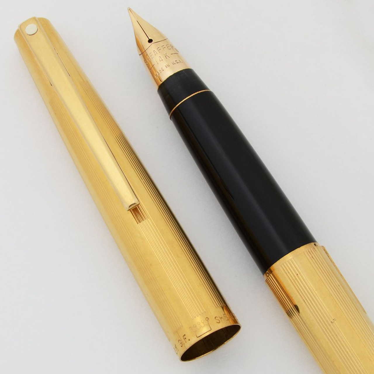 Sheaffer Stylist 727 Fountain Pen (1970s) - Gold Lines, C/C,  Fine 14k Triumph Nib (Excellent, Works Well)