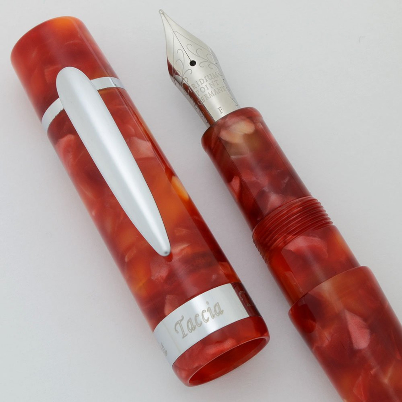 Taccia Continental Fountain Pen -  Red-Orange Marble,  C/C, Fine Iridium Point Nib (Excellent, Works Well)