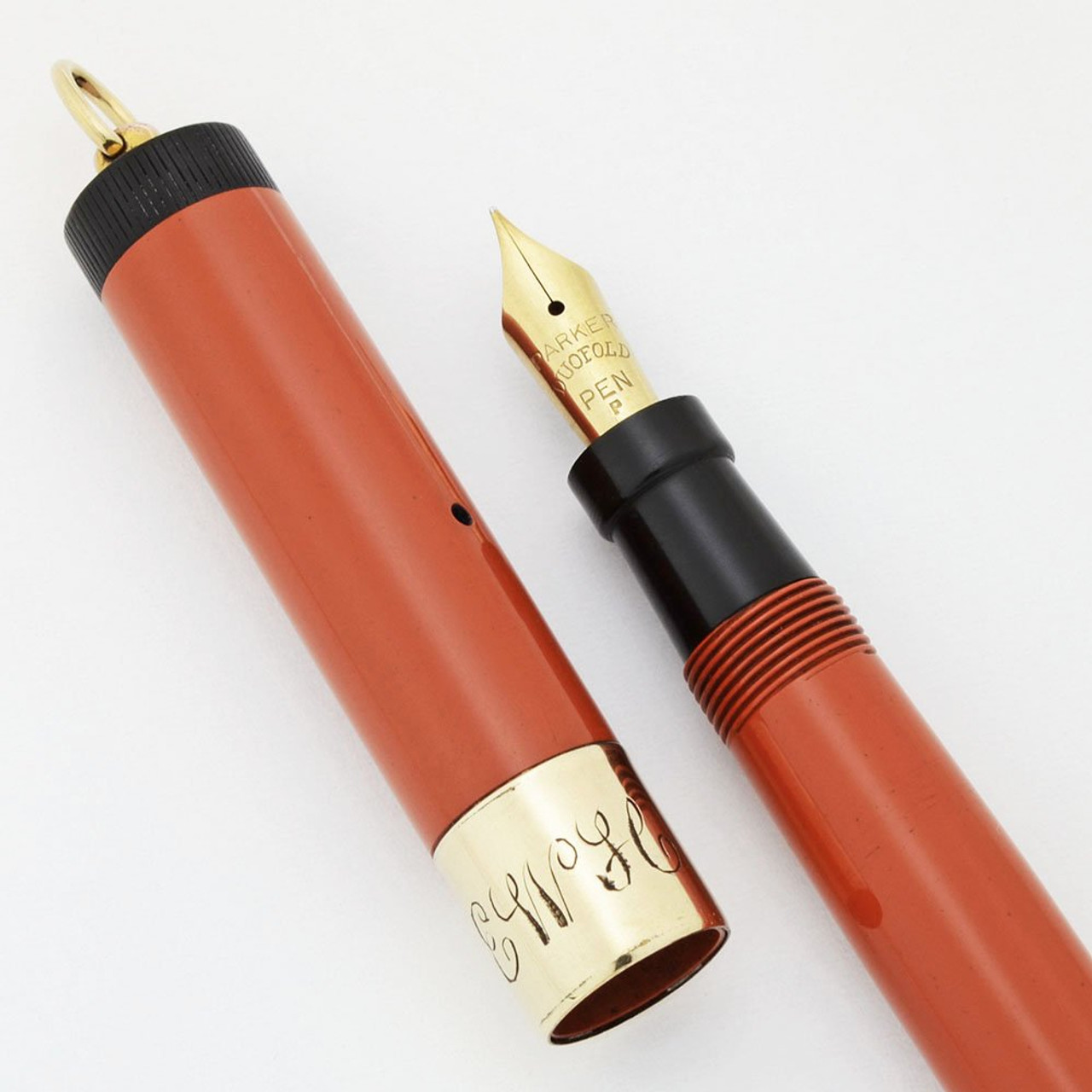 Parker Lady Duofold Deluxe Fountain Pen (1920s-30s) - Red, Wide Band, Ring Top, Fine Nib (Excellent, Restored)