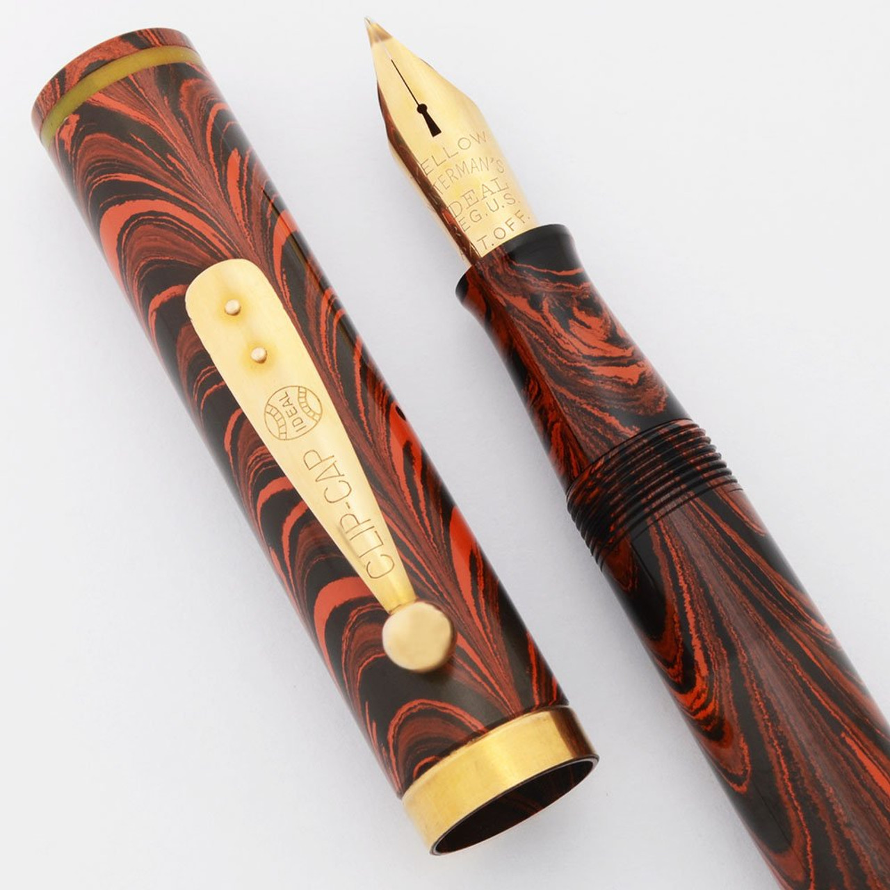 Waterman 7 Colorband Red Ripple Fountain Pen - Yellow Band, Flex Rounded Nib (Superior, Restored) Waterman 7 Colorband Red Ripple Fountain Pen - Yellow Band, Flex Rounded Nib (Superior, Restored)