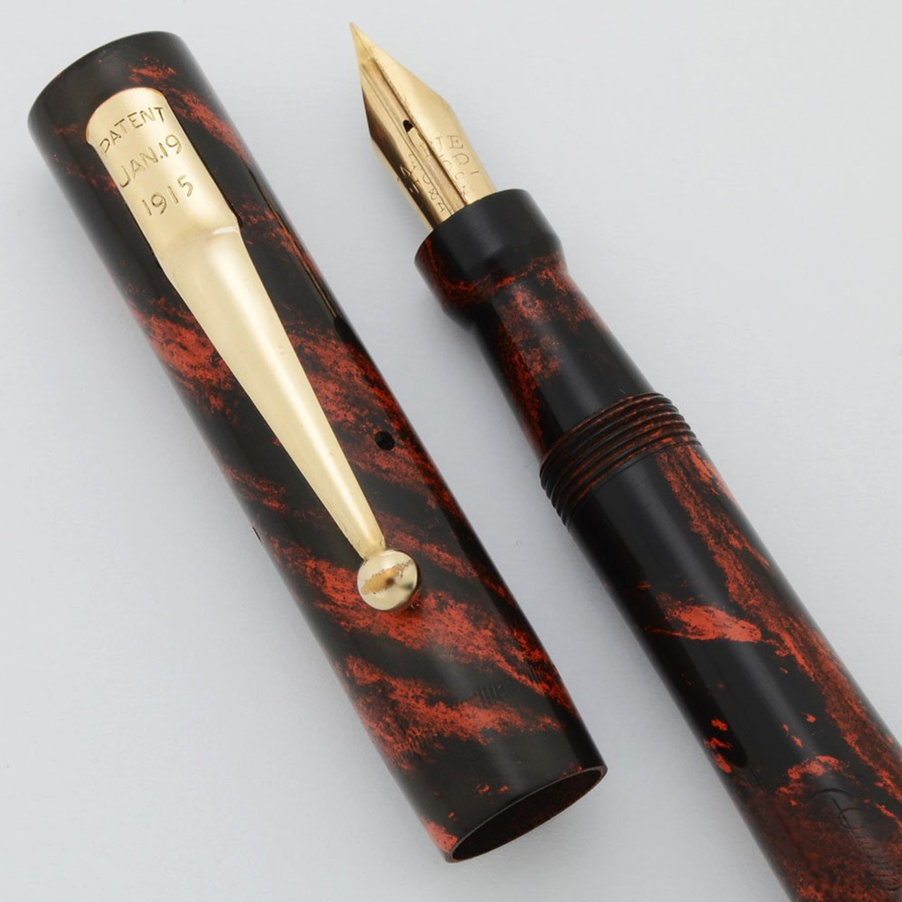 Mabie Todd (USA) Swan "Stenographer " #42 Fountain Pen (1910) - Red Mottled Hard Rubber, Overfeed, 14k Full Flex Nib (Superior, Restored)