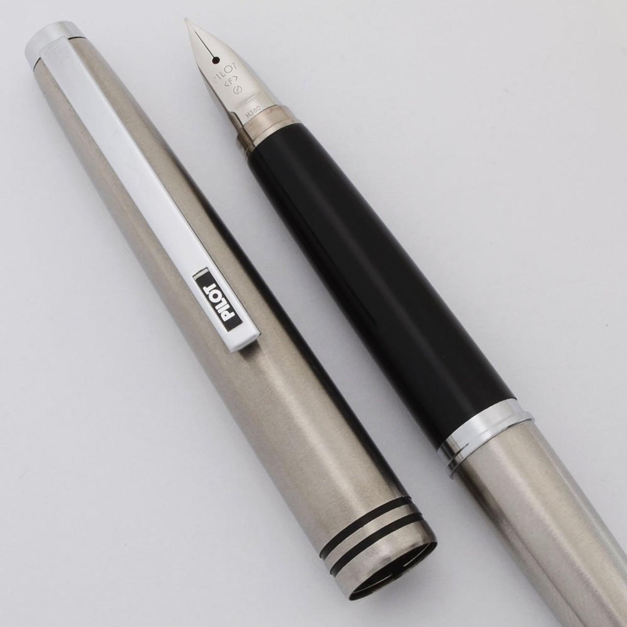 Pilot Pocket Fountain Pen (1980) - Brushed Steel, Fine Steel Nib (Near Mint, Works Well)