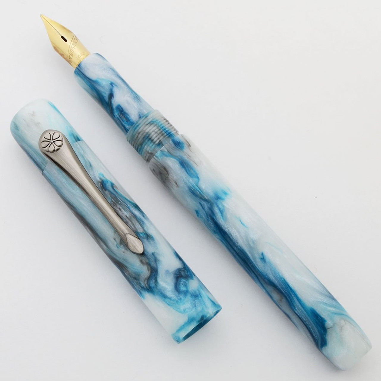 PSPW Prototype Blow Filler - Silver Teal Alumilite, w Clip, 14k Eversharp Flexible Medium Nib (New)