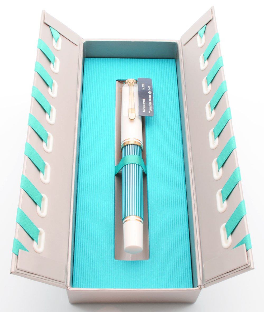 Pelikan M600 Souveran Fountain Pen - 2018 LE Turquoise-White, Medium 14k (New in Box, Works Well)