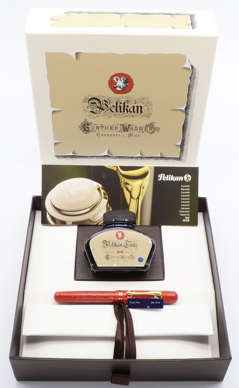 Pelikan GS-101N Fountain Pen (2017) - Bright Red, Piston Filler, 14k Fine Nib (New in Box, Works Well)