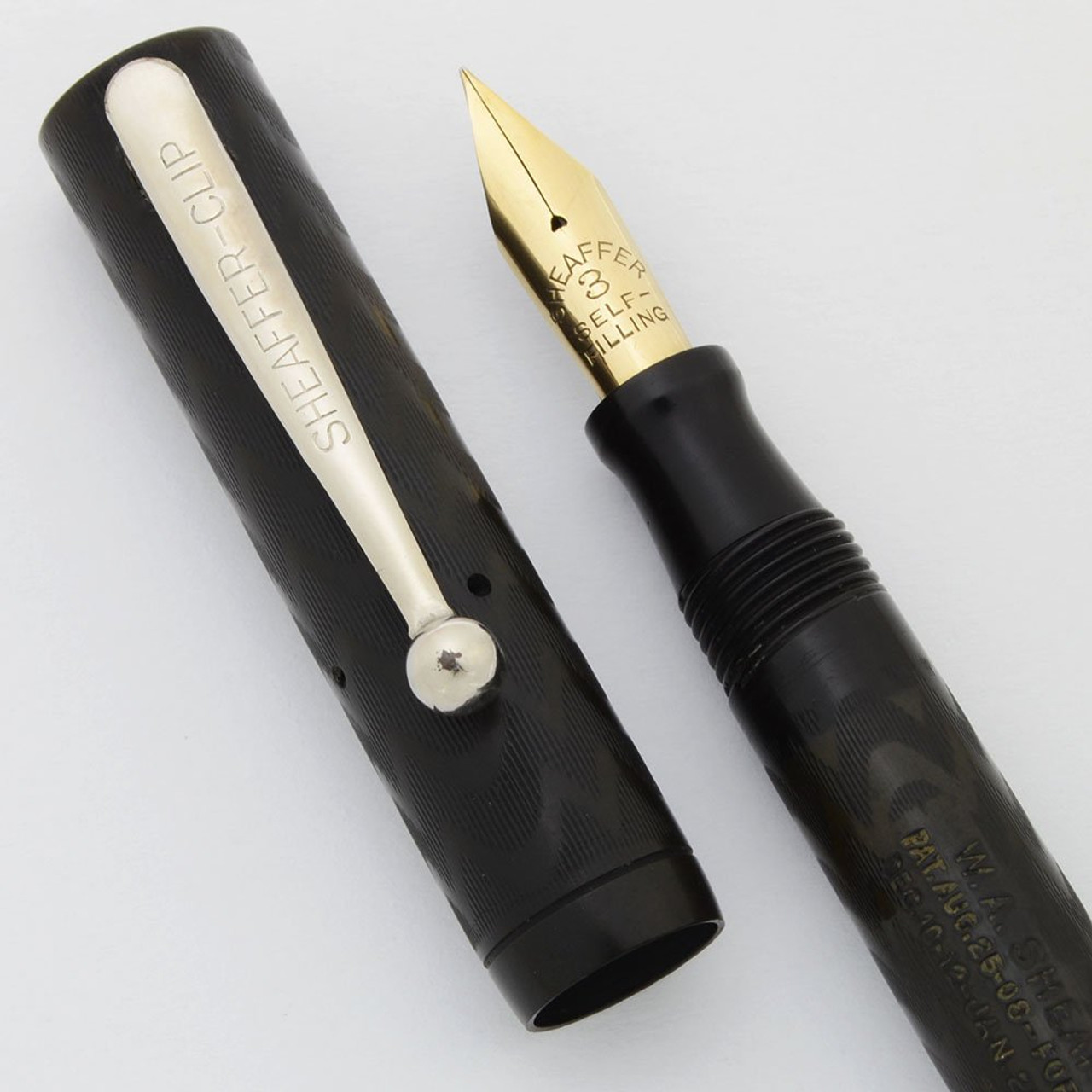 Sheaffer Flat Top Self Filling  #3S (1918-21) - BCHR w Silver Trim, Junior, Fine Flexible (Excellent, Restored)