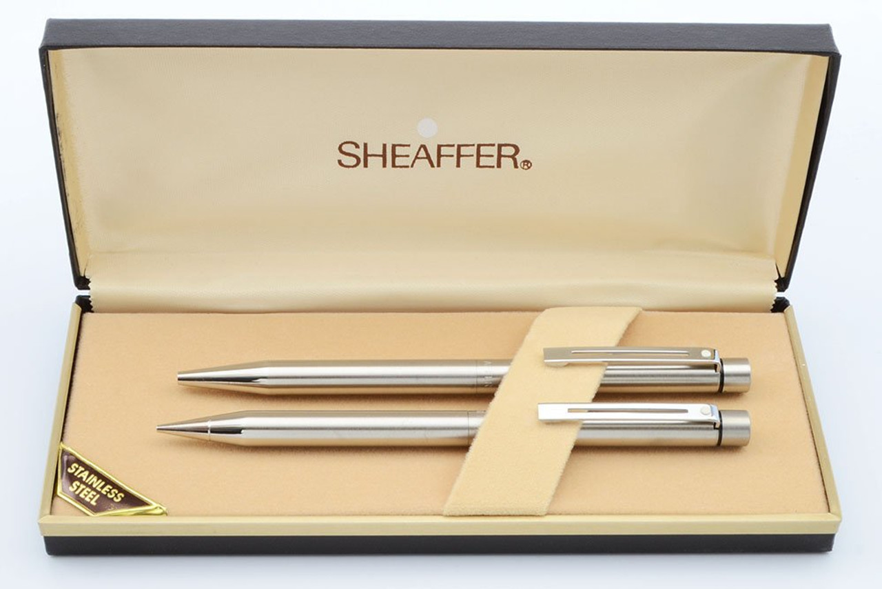 Sheaffer Targa 1001 (First Version) Ballpoint & Pencil Set (1980s)  - Stainless Steel, .9mm Leads  (New Old Stock in Box)