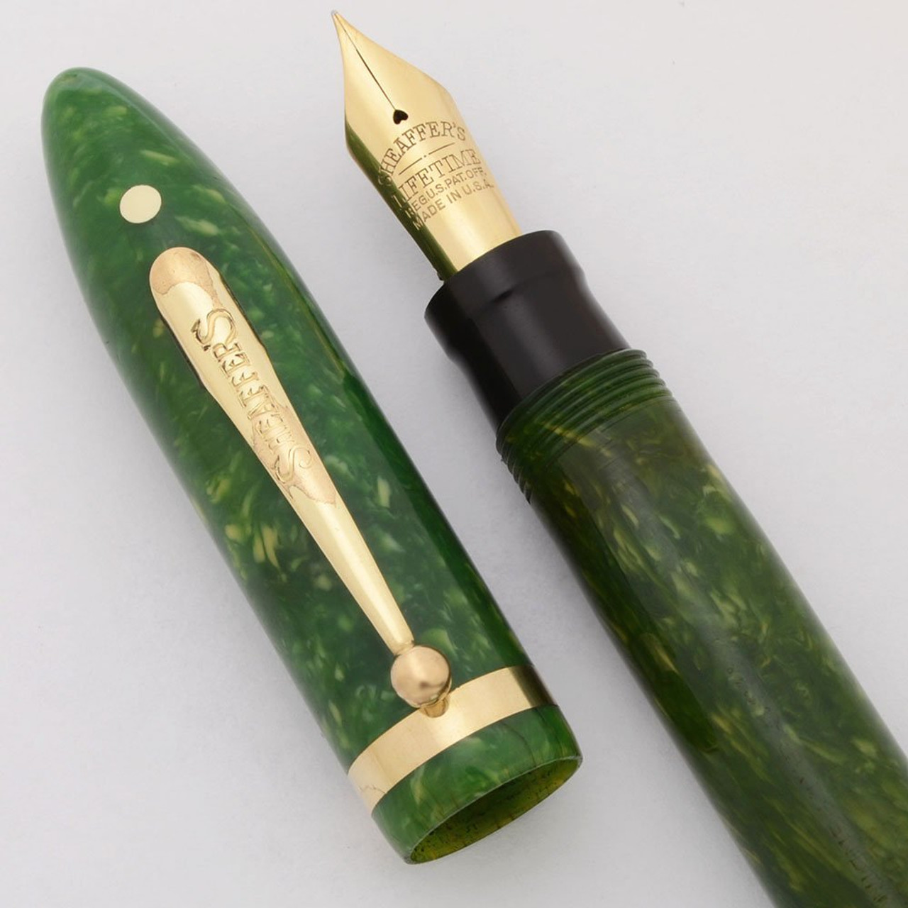 Sheaffer Balance Lifetime Oversize Fountain Pen (1930s) - Long Humped Clip, Jade Green, Fine Lifetime Nib (User Grade, Restored)