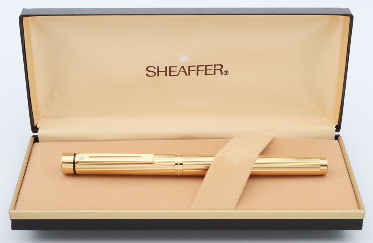 Sheaffer Targa 1005 Fountain Pen (1970s-90s) - Gold Fluted, C/C,  Medium 14k Nib (New Old Stock In Box)