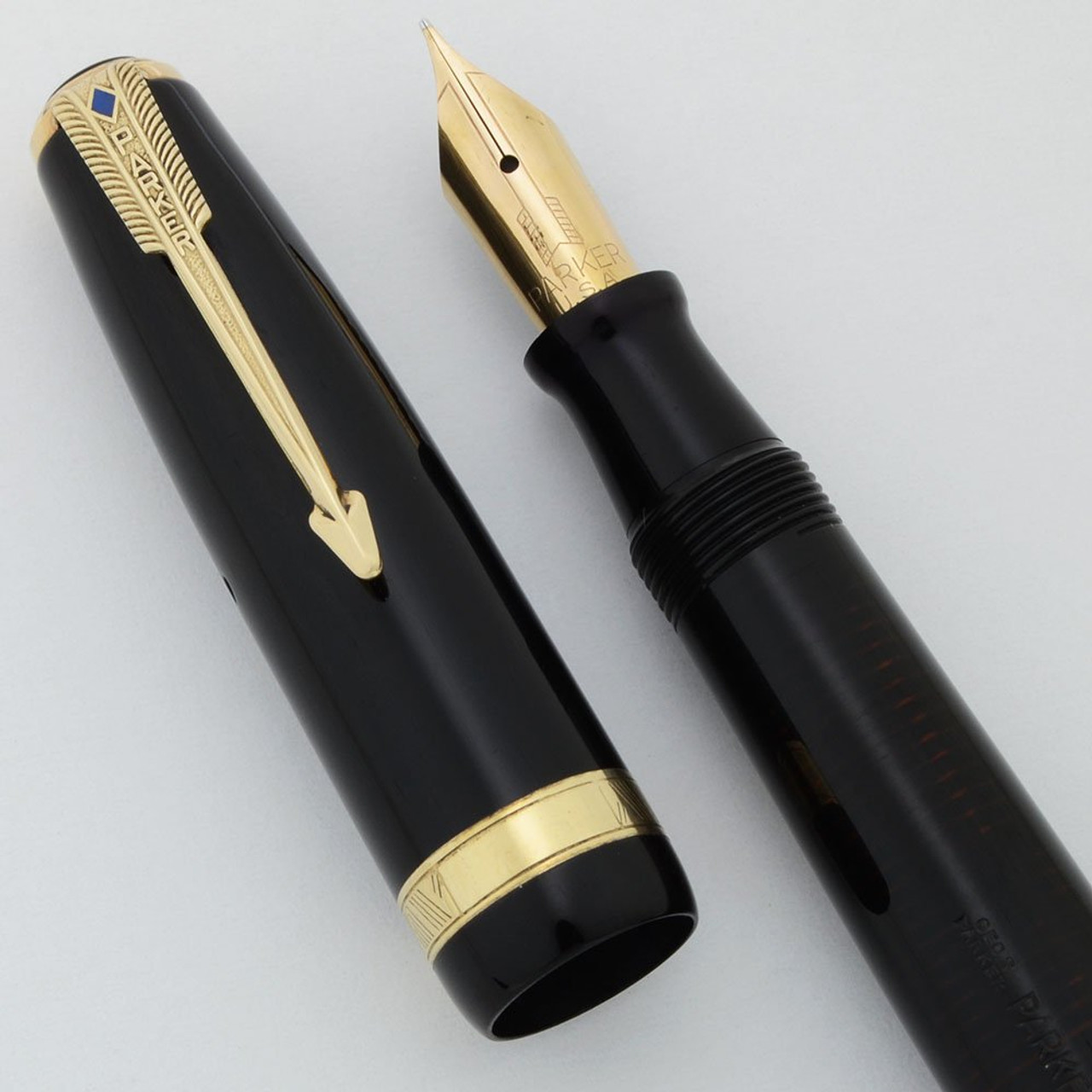 Parker Vacumatic Major Fountain Pen (1945) - Black, Medium-Fine Nib (Excellent +, Restored)