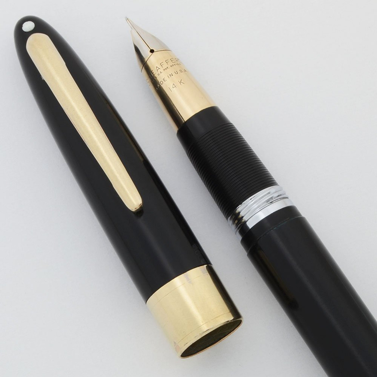 Sheaffer Valiant Snorkel (1950s) - Black w Gold Trim, Fine 14k Nib (Very Nice,  Restored)