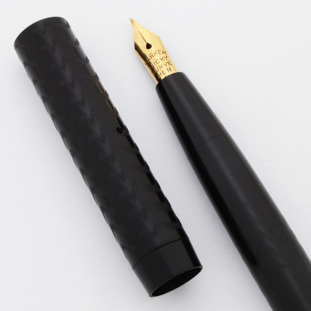 Parker Jack Knife Lucky Curve 20 1/2 Fountain Pen (1920s) - BCHR,  Button Filler, Fine #2 Flex Nib (Excellent, Restored)
