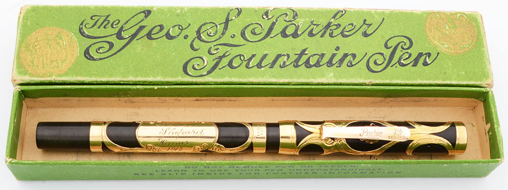 Parker Lucky Curve  - BCHR w/Gold Filled Overlay,  Eyedropper, Fine Flexible #3 Nib (Excellent, In Box, Restored)
