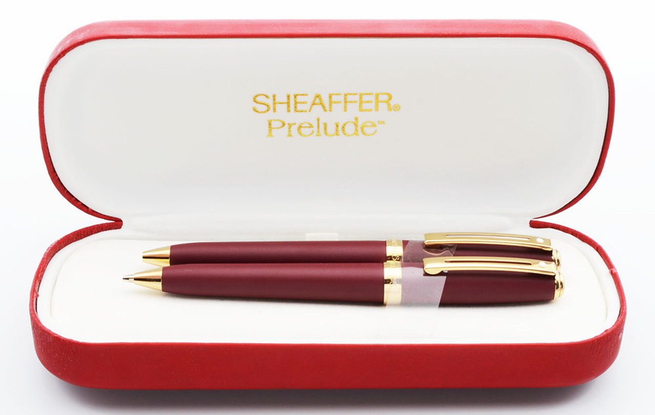 Sheaffer Prelude 348 Ballpoint and Pencil Set - Matte Burgundy with Gold Plated Trim (Mint in Box)