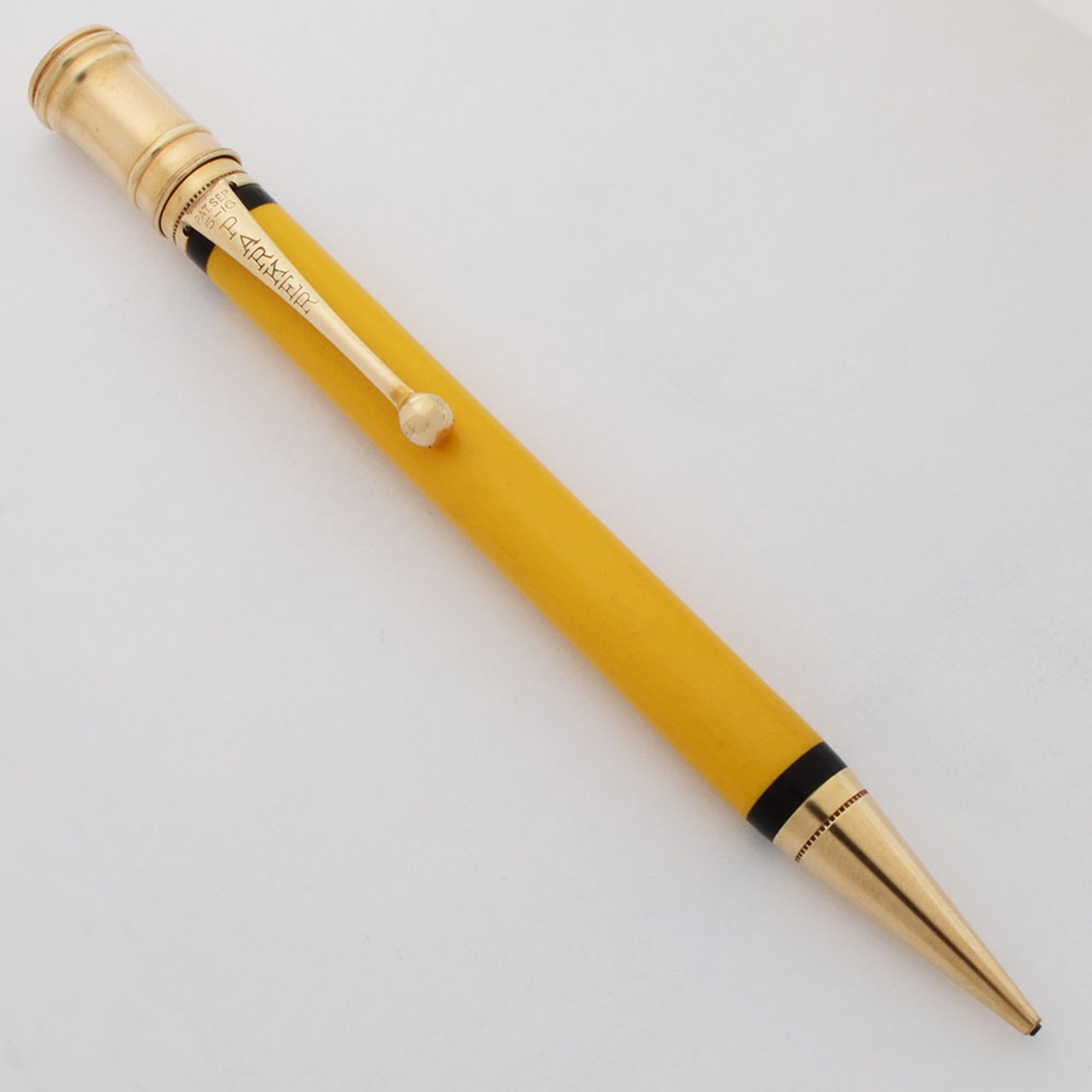 Parker Duofold Junior Mechanical Pencil (1920s) - Mandarin Yellow, Black Bands (Excellent,  Works Well)