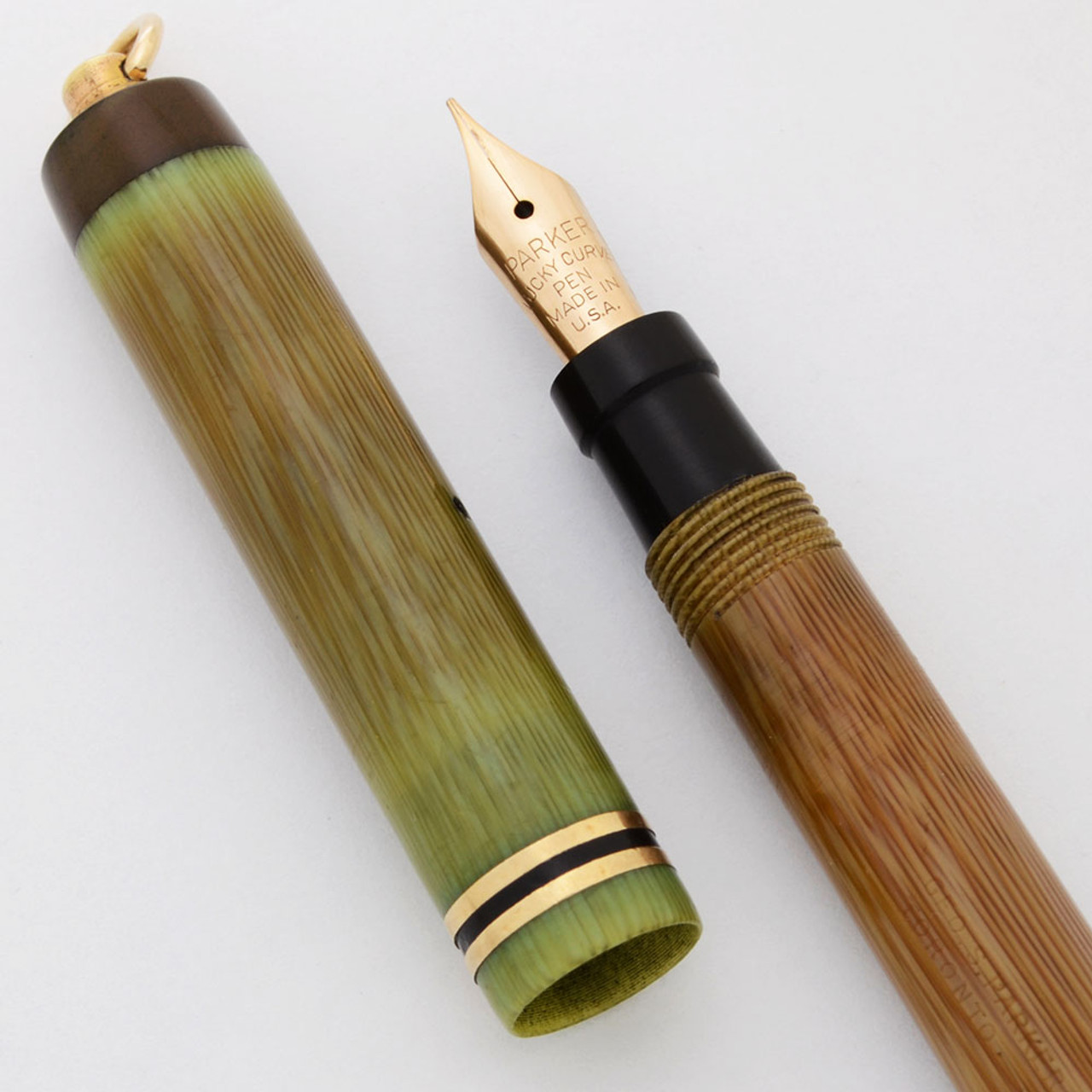 Parker Duofold Lucky Curve Petit Pastel Ring Top Fountain Pen (1927-29) - Apple Green, Flexible Fine  (Very Nice, Restored)