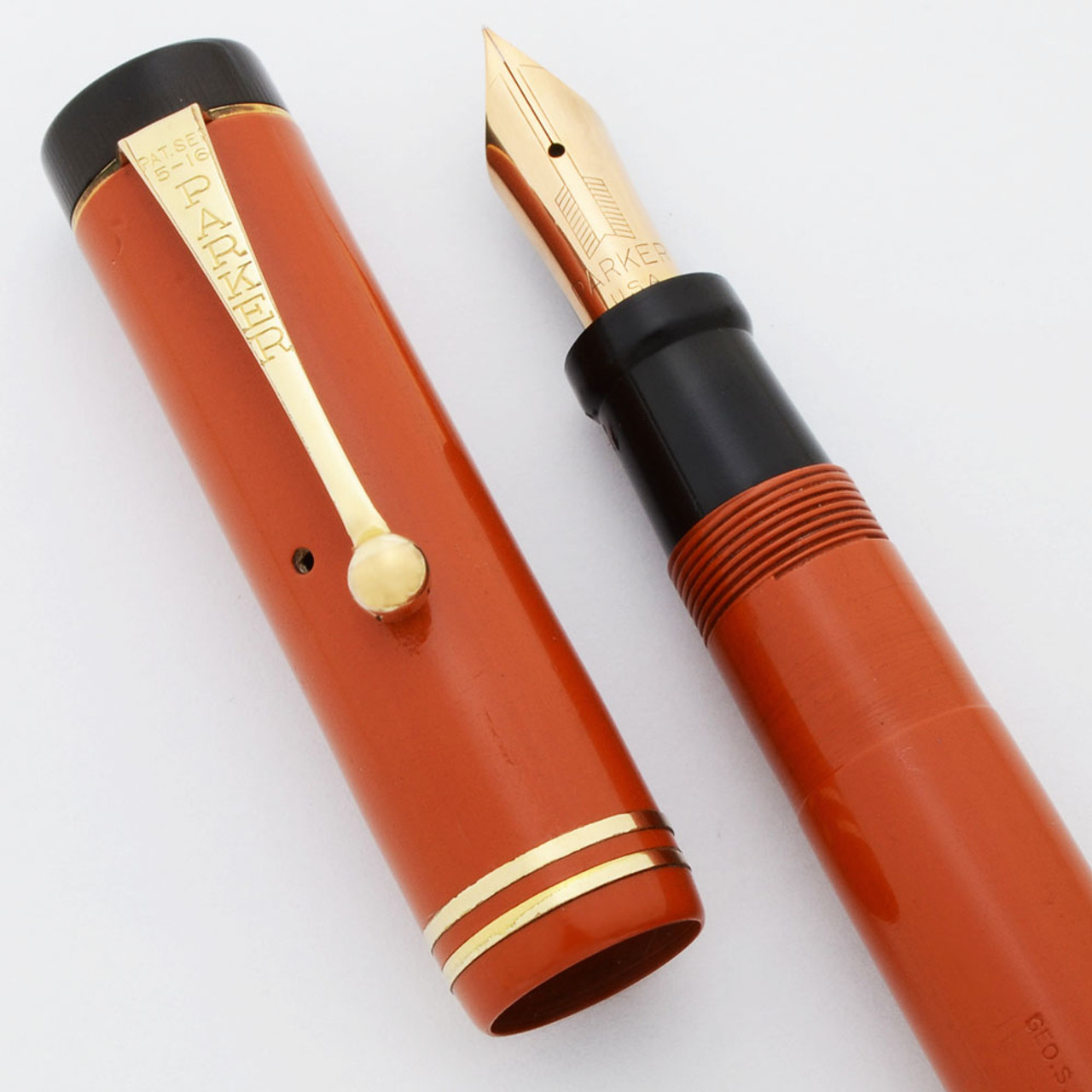 Parker Duofold Senior Fountain Pen (1920s) - Orange, Two Bands, Extra Fine 14k Nib (Very Nice, Restored)