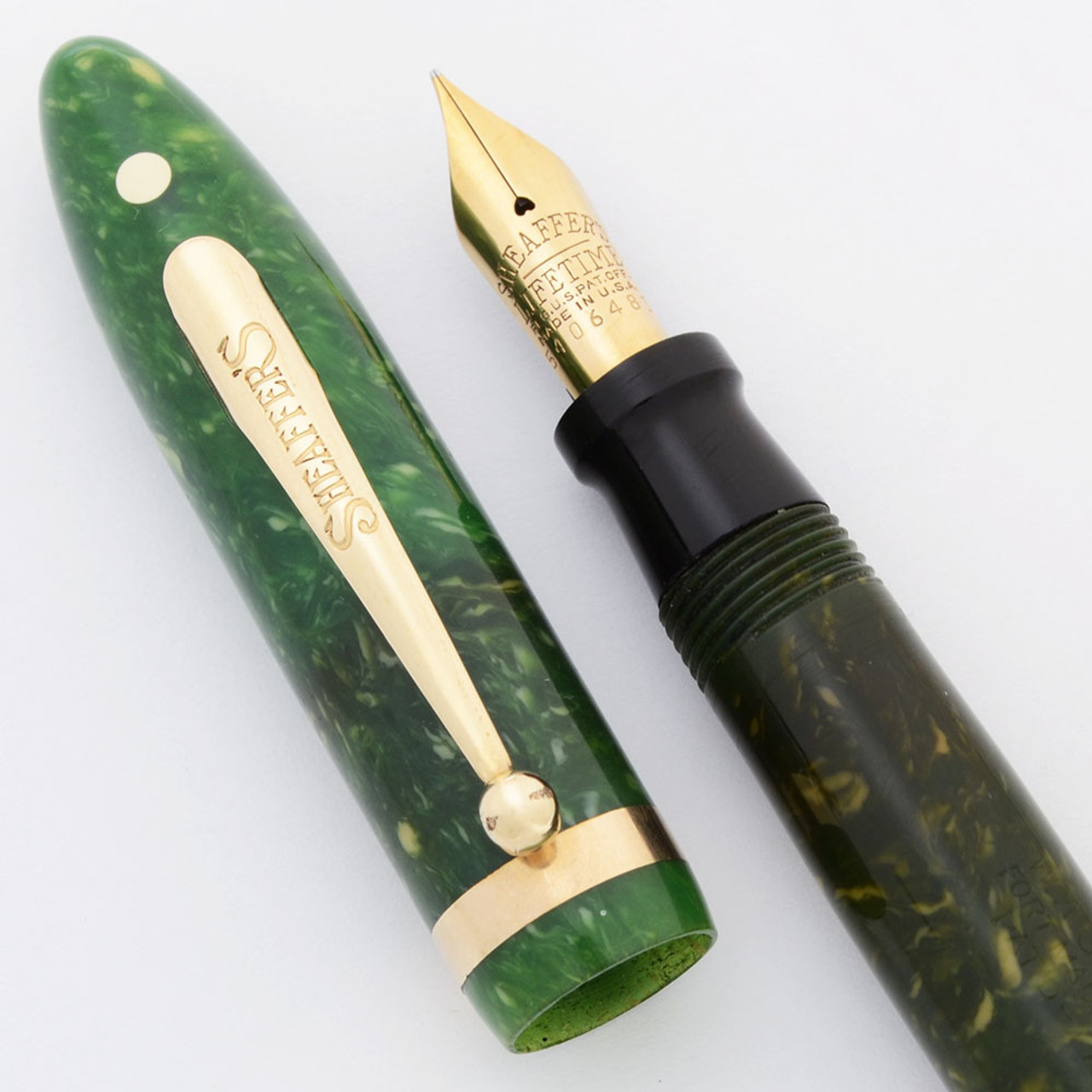 Sheaffer Balance Lifetime Fountain Pen (1930s) - Long Humped Clip, Jade Green,  Fine Lifetime Nib (Very Nice, Restored)