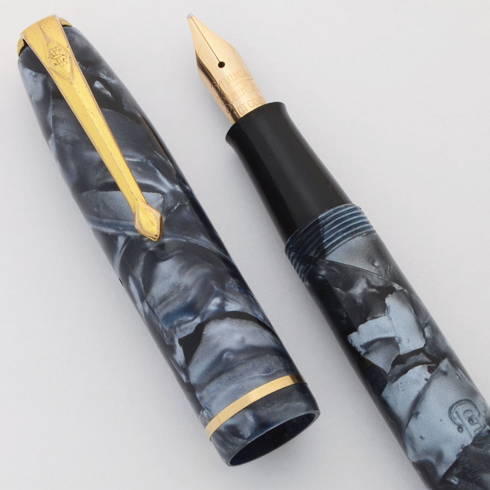 Conway Stewart 85 Fountain Pen (1950s) - Marbled Blue, 14k Left
