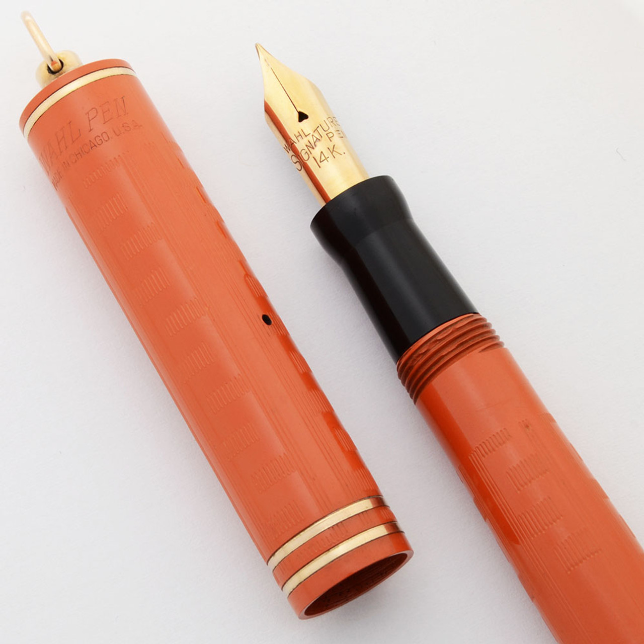 Wahl Eversharp Signature Ring Top Fountain Pen - Red Hard Rubber, Greek Key Pattern, Fine Semi-Flex Nib (Superior, Restored)
