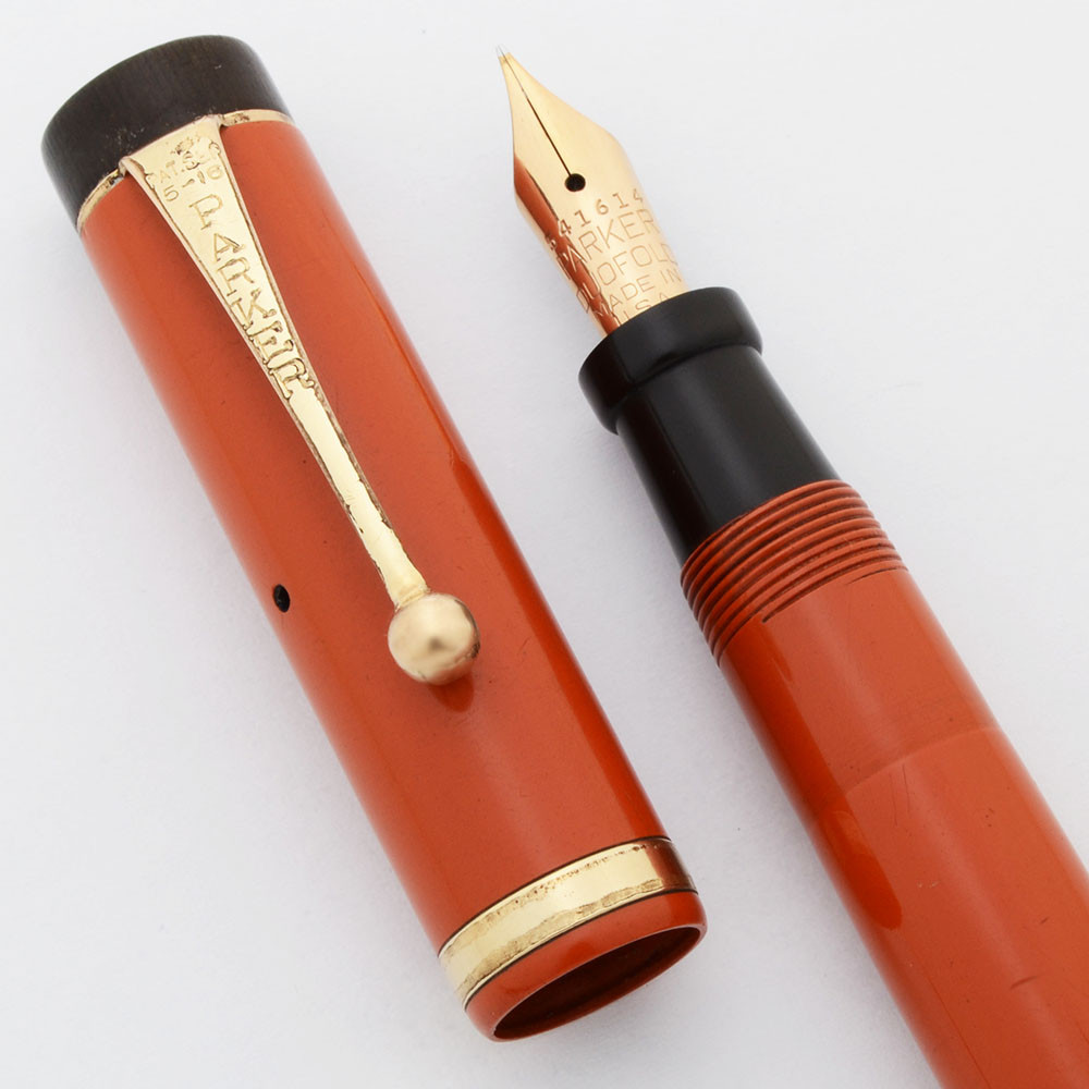 Parker Duofold Junior Fountain Pen (1920s) - Red-Orange, Raised