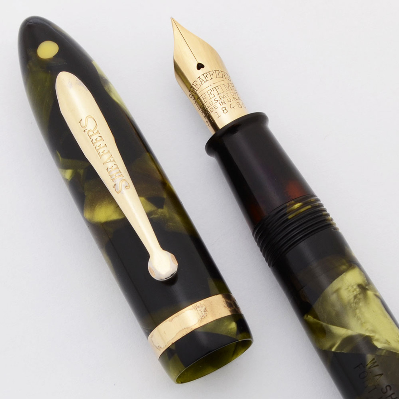 Sheaffer Balance Lifetime Junior (1930s-40s) - Small Size, Green Marble, Lever Filler, Extra Fine Lifetime Nib (Excellent, Restored)