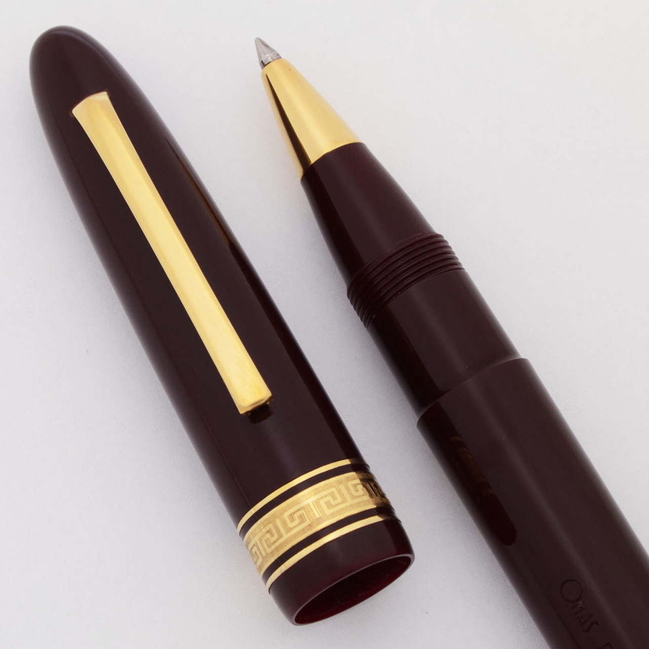 Omas Ogiva Oversize Rollerball Pen (1980s) - Burgundy w Gold Trim (Excellent + in Box, Works Well)