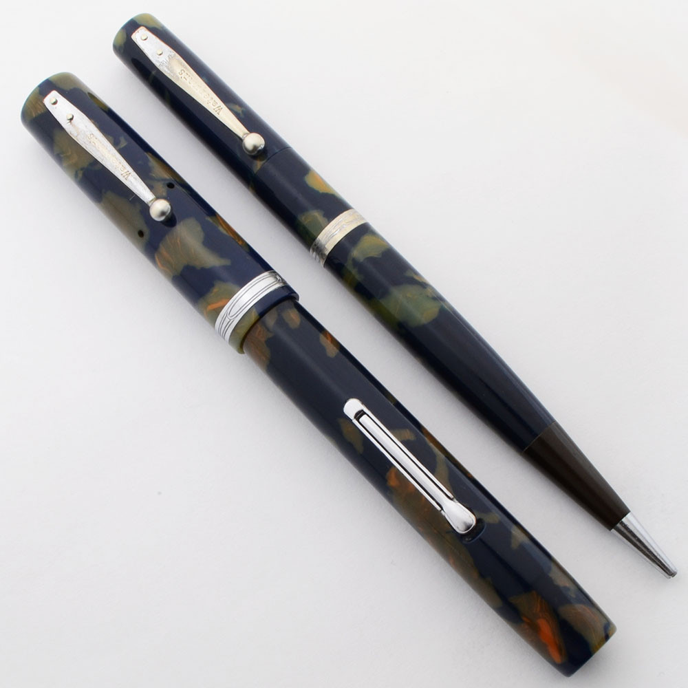 Waterman 32 Fountain Pen Set (Canada, 1940s) - Blue & Cream w Semi
