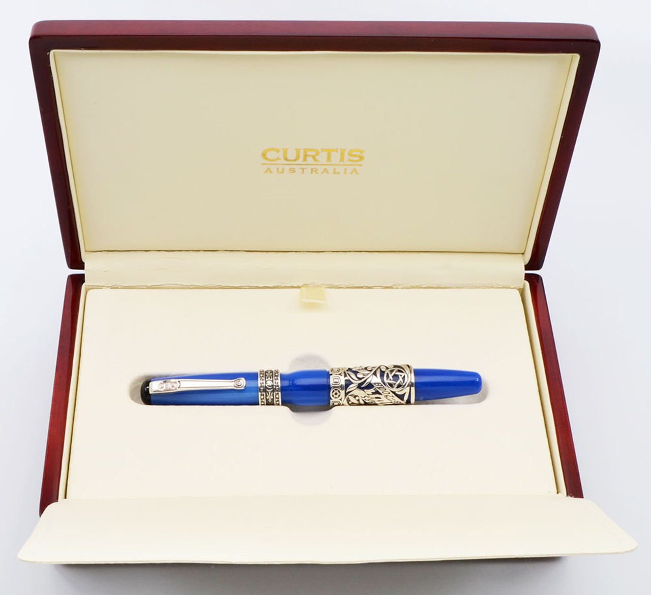 Curtis Australia Fountain Pen - Israel 60 LE, Blue Pearl Resin, Sterling Trim, Medium 14k Nib  (Near Mint in Box, Works Well)