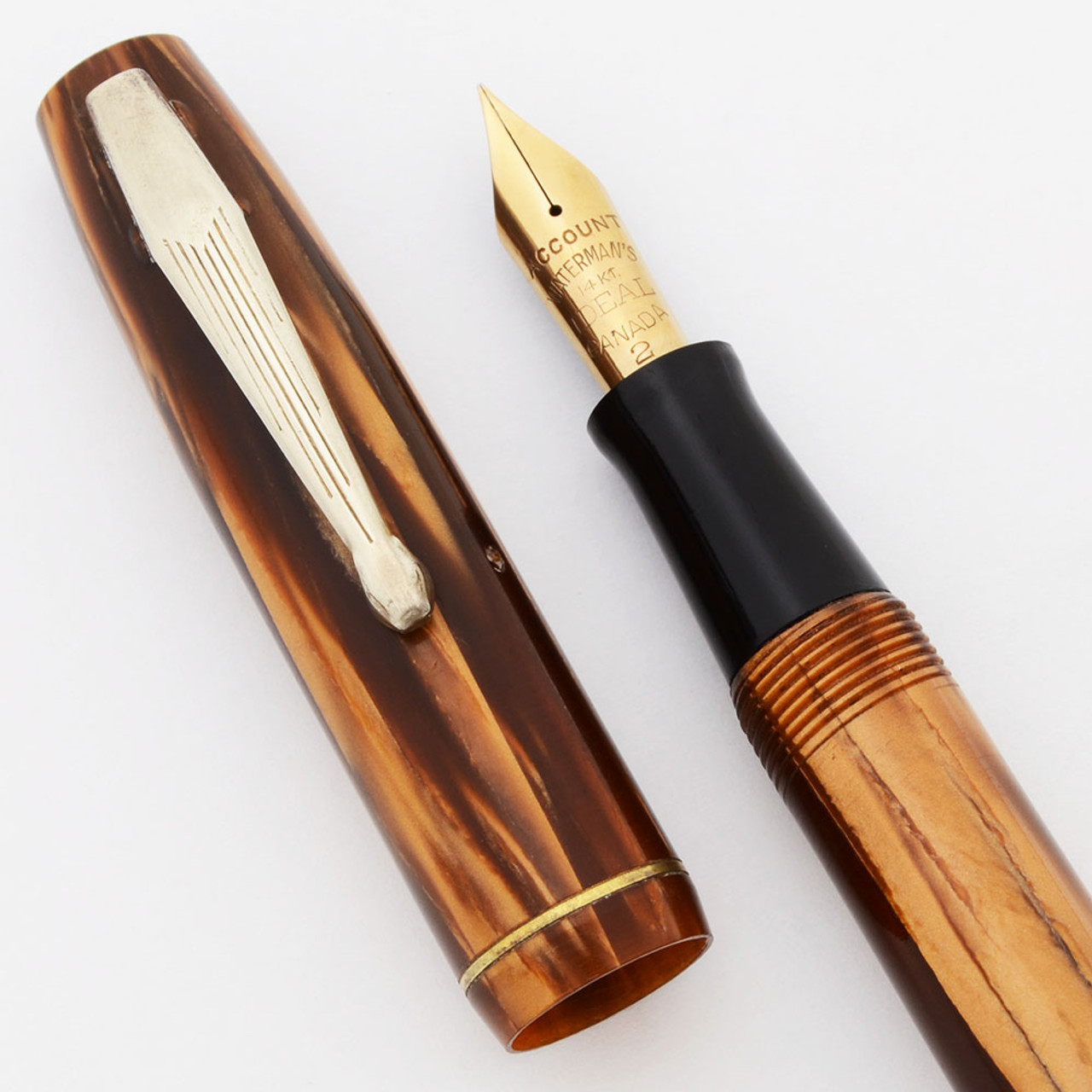 Waterman Skywriter Canada Fountain Pen - Brown Marble, EF 14kt Account Nib (Excellent, Restored)