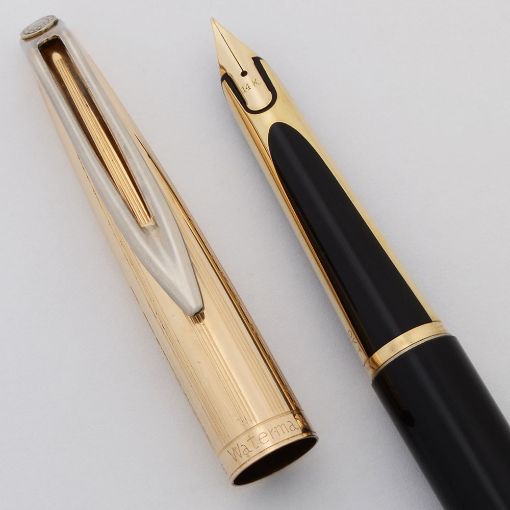 Waterman CF Fountain Pen (Canada, 1950s) - Black w Gold Plated Cap