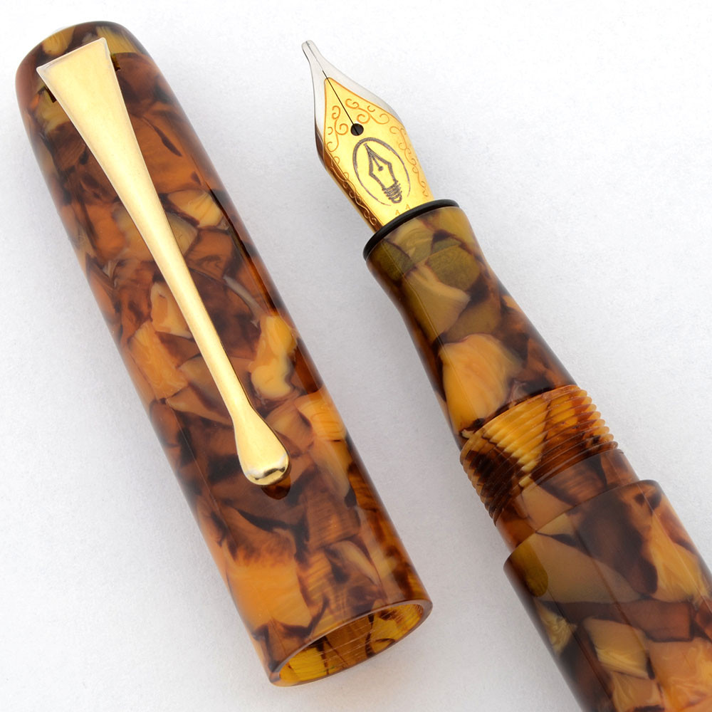 Edison Pearlette Fountain Pen - Aztec Gold Flake, 1.1mm Stub Two-Toned Steel Nib (Excellent +, Works Well)