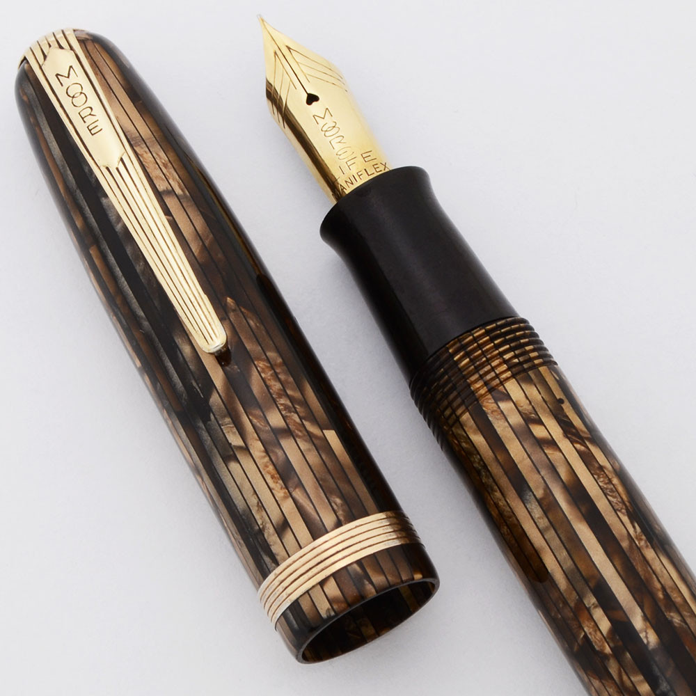 Moore 94-A Fountain Pen (1940s) - Brown and Copper Striped Marble