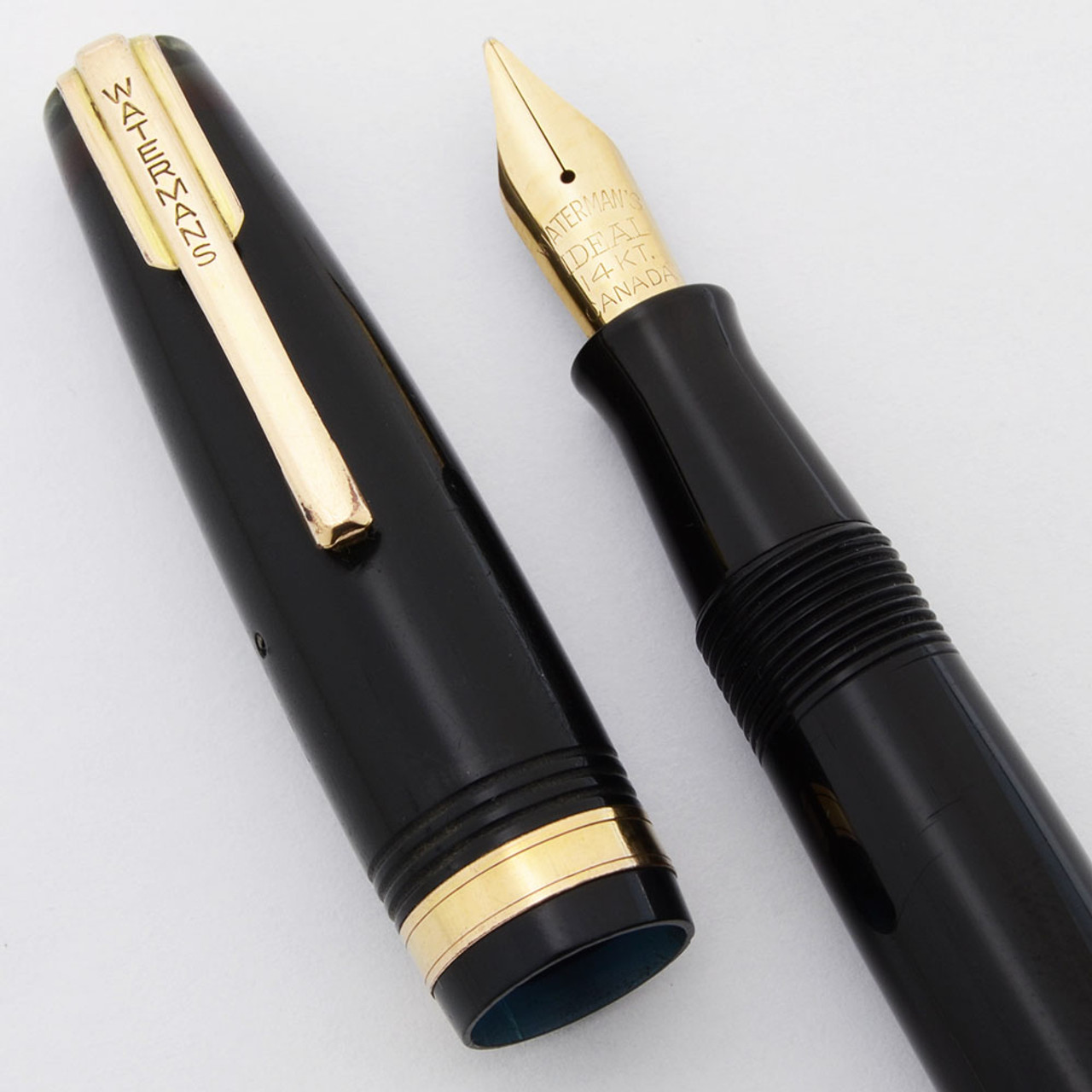 Waterman Fountain Pen (Canada, 1940s) - Black,  Small Size, Flexible Medium Ideal Canada 14k #2A Nib (Very Nice, Restored)