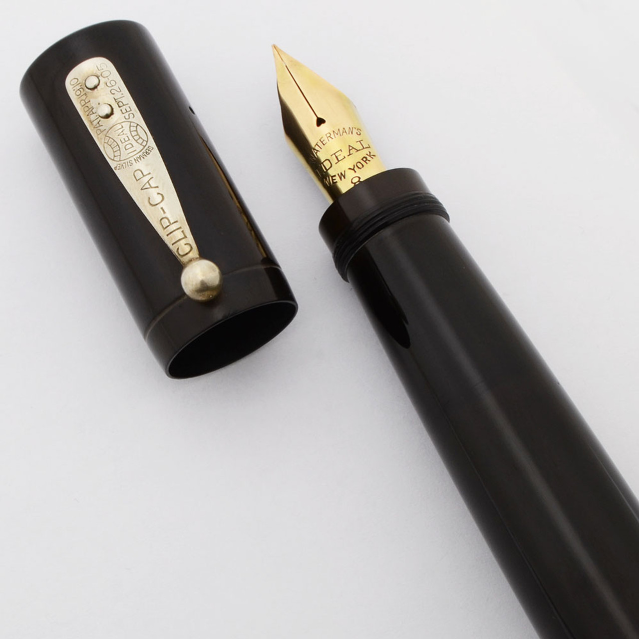 Waterman 18S Fountain Pen (Rare) - Smooth Hard Rubber, Safety Pen, Fine New York Flexible Nib (Superior, Restored)