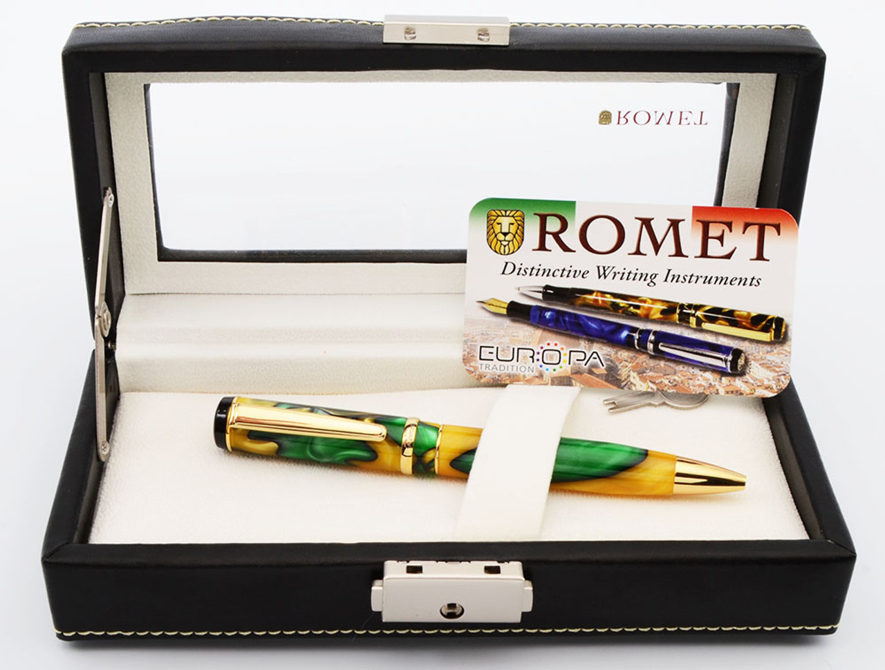Romet Europa Ballpoint Pen - Green & Gold Acrylic (Excellent in Box, Works Well)