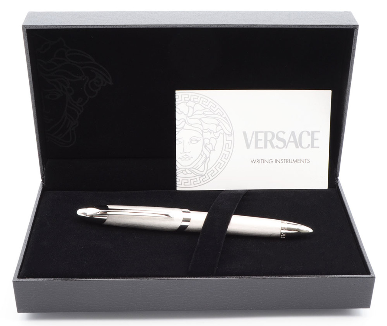 Versace Fountain Pen -  Stainless Steel (Matte and Polished), C/C, 18K Medium Nib (Near Mint in Box, Never Inked)