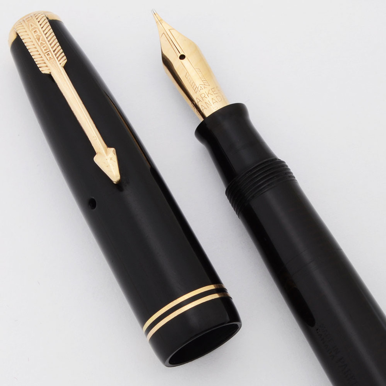 Parker Vacumatic Long Junior Fountain Pen (Canada 1945) -  Black, 14k Flexible Fine Canada Nib (Excellent +,  Restored)