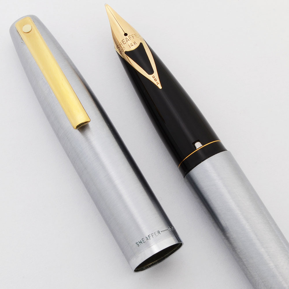 Sheaffer 444 X Fountain Pen - Brushed Chrome w/Gold Clip, 14k Fine