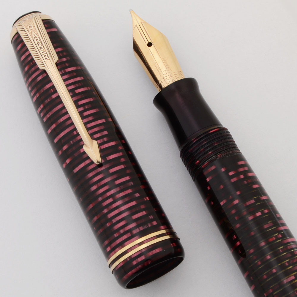 Parker Vacumatic Junior Fountain Pen (Canada 1950) - Burgundy, 14k Fine Nib (Excellent +, Restored)